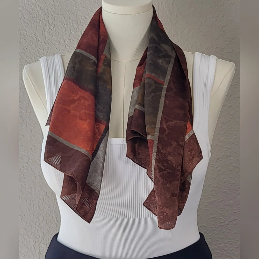 Chic Brown and Gray Geometric Scarf Wrap - 34 x 34 - Picture 4 of 9